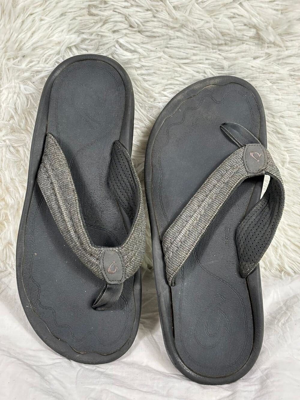 Olukai OHANA Synthetic Flip Flops Thongs Flat Sandals Womens Size 10 Black Gray